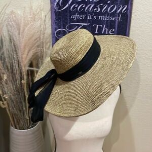 HBY Miami Straw Toyo Braid Scarf Banded Beach Oversized Sun Hat One Size